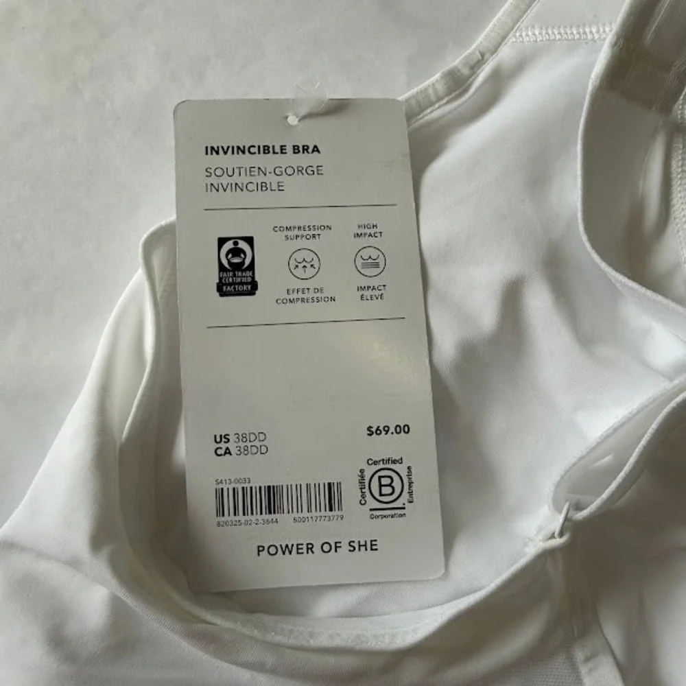 New w/ Tags Athleta White Invincible High Impact Lightweight Sports Bra‎ 38DD
